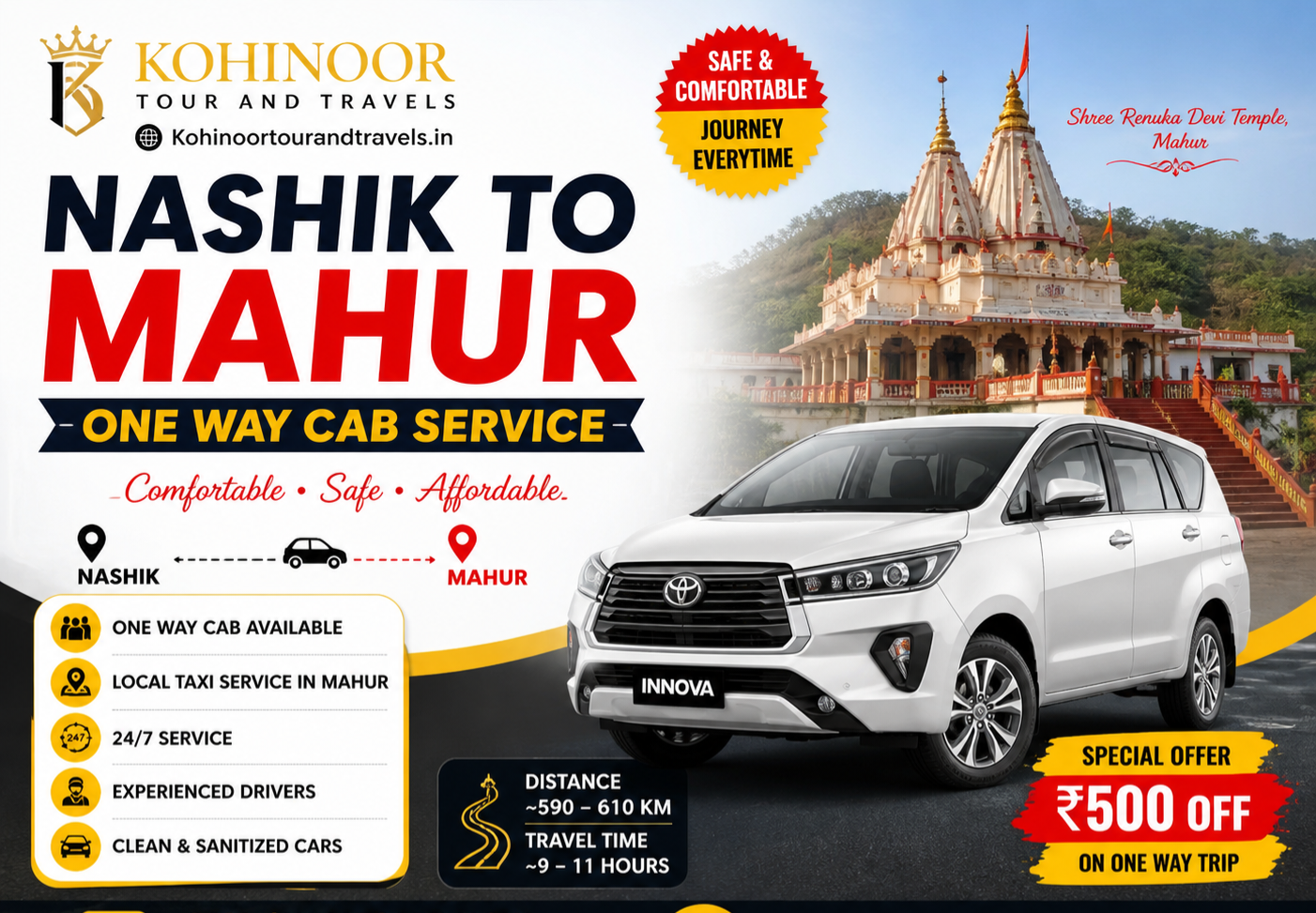 Nashik to Mahur One Way Cab Service Local Taxi Service